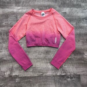 Gymshark Adapt Pink Orange Ombre Seamless Long Sleeve Crop Top Womens Sz. M